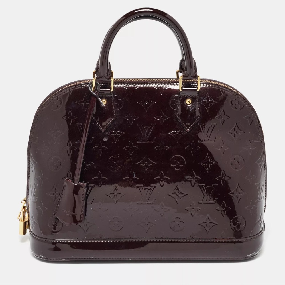 LOUIS VUITTON VERNIS PATENT LEATHER AMARANTE MONOGRAM ALMA GM WITH FREE WALLET